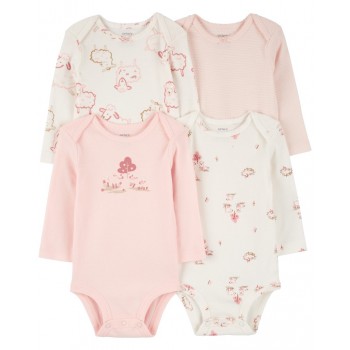 CARTER'S Body dlhý rukáv Pink/Ivory dievča 4ks NB/ veľ. 56