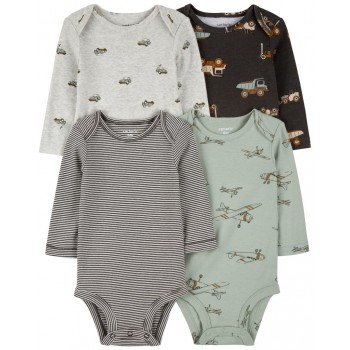 CARTER'S Body dlhý rukáv Green Stripe Airplane chlapec 4ks 3m/ veľ. 62