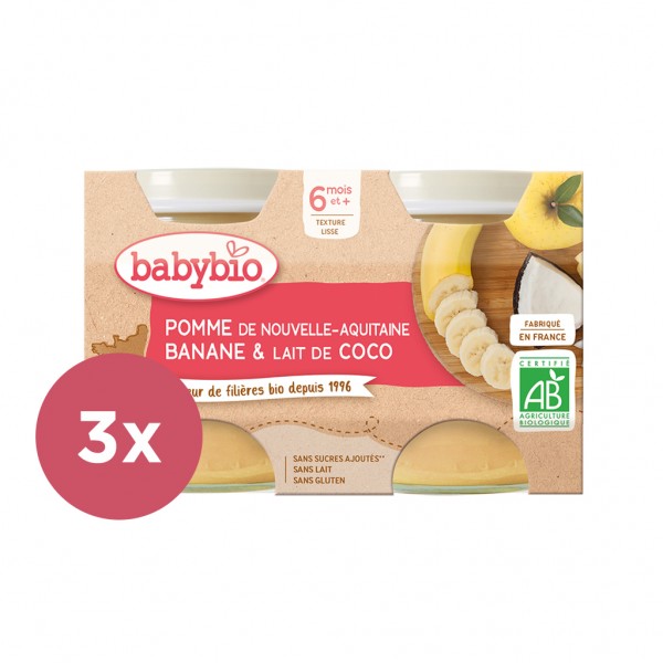 3x BABYBIO Jablko banán s kokosovým mliekom 2x 130 g