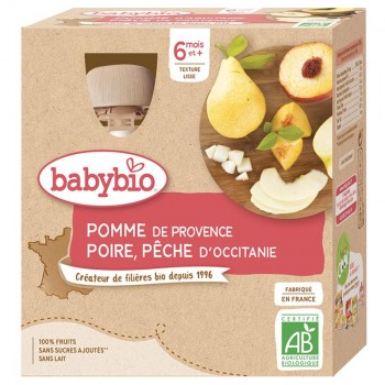 3x BABYBIO Kapsička jablko, hruška, broskyňa 4x 90 g