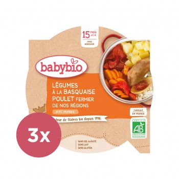 3x BABYBIO Menu zelenina s kuracím mäsom a ryžou 260 g