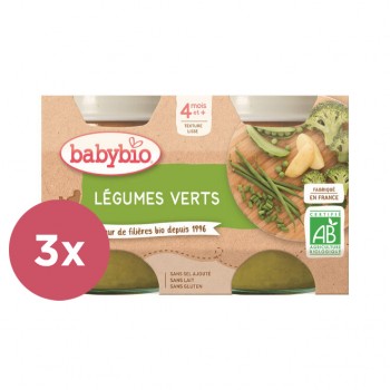 3x BABYBIO Príkrm zelená zelenina 2x 130 g