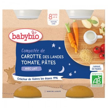 3x BABYBIO Večerné menu mrkva a paradajky s cestovinami 2x 200 g