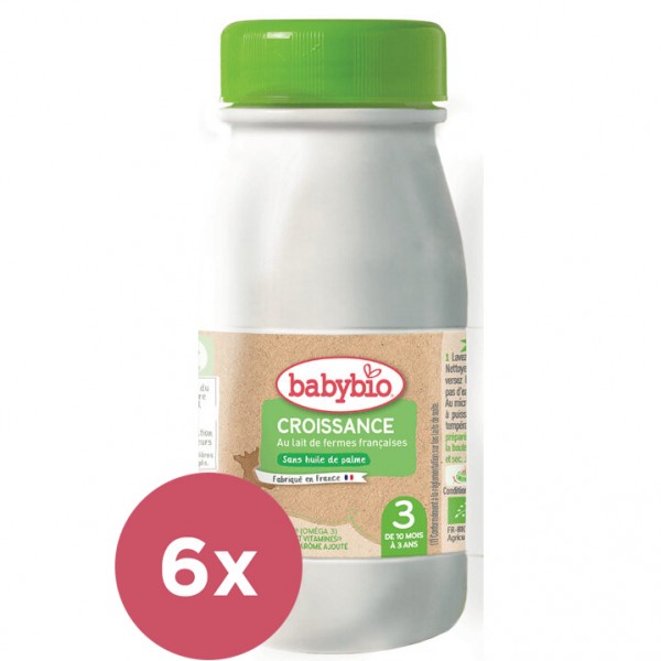 6x BABYBIO Croissance 3 tekuté dojčenské bio mlieko 0,25 l