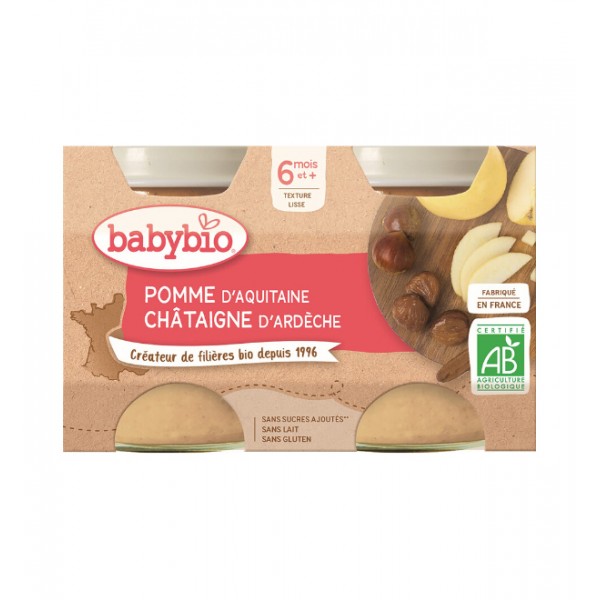 BABYBIO Jablko s gaštanovým pyré 2x 130 g