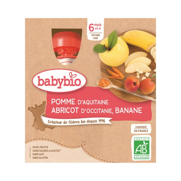 BABYBIO Kapsička jablko, marhuľa, banán 4x 90 g