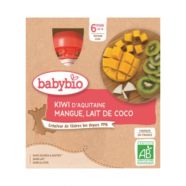 BABYBIO Pyré kiwi, mango, kokosové mlieko 4x 90 g