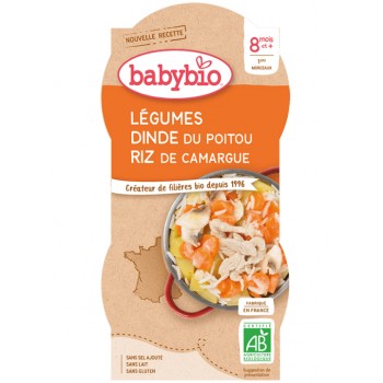 BABYBIO Menu zelenina s morčacím mäsom a ryžou 2x 200 g