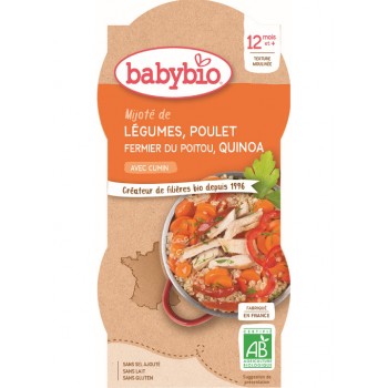 BABYBIO Menu zelenina s kuracím mäsom a quinoa 2x 200 g