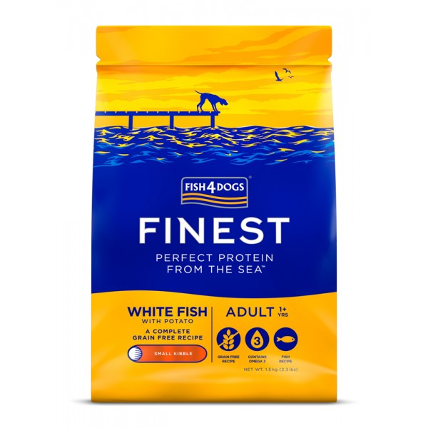 FISH4DOGS Granule malé pre dospelých psov Finest biela ryba so zemiakmi 1,5kg, 1+