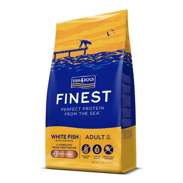 FISH4DOGS Granule malé pre dospelých psov Finest biela ryba so zemiakmi 12kg, 1+