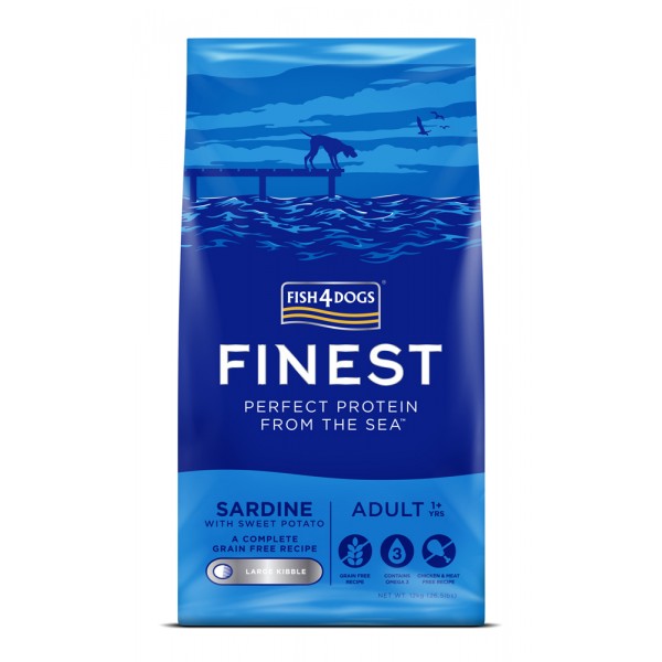 FISH4DOGS Granule veľké pre dospelých psov Finest sardínka so sladkými zemiakmi 12kg,1+