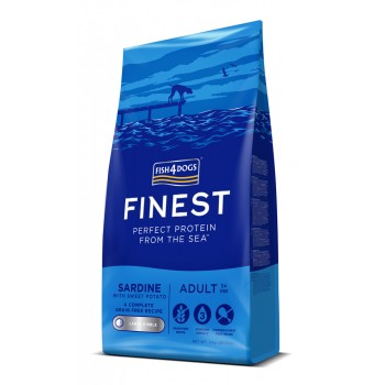 FISH4DOGS Granule veľké pre dospelých psov Finest sardínka so sladkými zemiakmi 12kg,1+