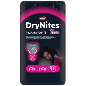 HUGGIES® DryNites Nohavičky plienkové jednorazové pre dievča 8-15 rokov (27-57 kg) 9 ks