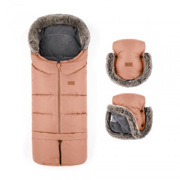 PETITE&MARS Set zimný fusak Arctic 4v1 + rukavice na kočík Furry Pastel Peach