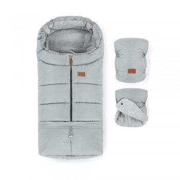 PETITE&MARS Set zimný fusak Jibot 3v1 + rukavice na kočík Jasie Quiet Grey