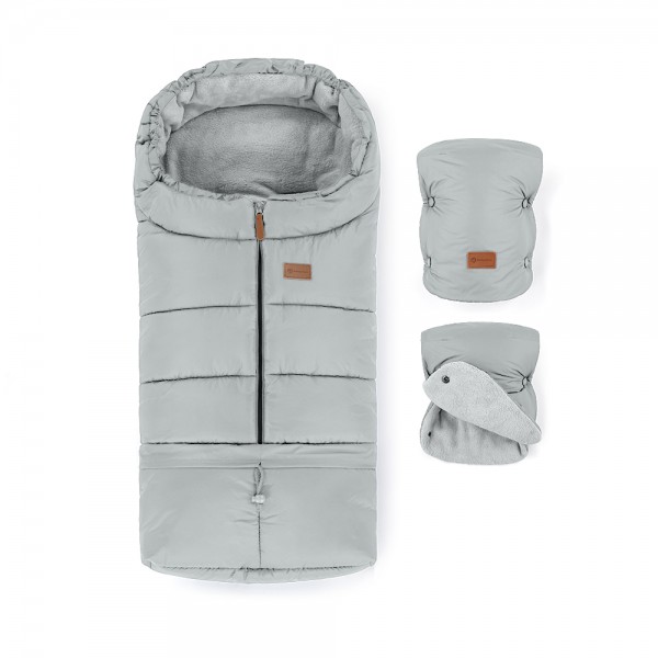PETITE&MARS Set zimný fusak Jibot 3v1 + rukavice na kočík Jasie Quiet Grey