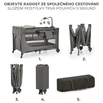 KINDERKRAFT Postieľka cestovná Joy 2 s doplňky Dark grey