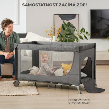 KINDERKRAFT Postieľka cestovná Joy 2 s doplňky Dark grey