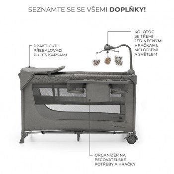 KINDERKRAFT Postieľka cestovná Joy 2 s doplňky Dark grey