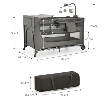 KINDERKRAFT Postieľka cestovná Joy 2 s doplňky Dark grey