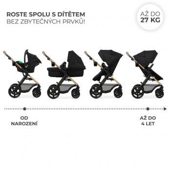 KINDERKRAFT Kočík kombinovaný Moov 2 3v1 Pure Black - penové kolesá