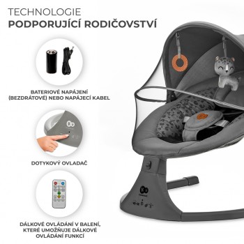 KINDERKRAFT Lehátko pohupujúce s melódiou 2v1 Lumi, do 9 kg, Premium Dark Grey