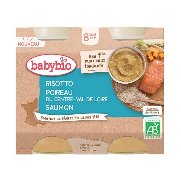 BABYBIO Bio rizoto s pórom, maslovou tekvicou a lososom 2x200 g