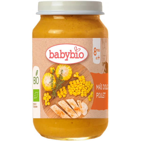 BABYBIO Bio sladká kukurica s farmárskym kuracím mäsom 200 g