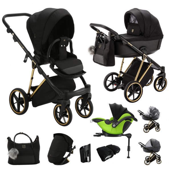 ADAMEX Kočík kombinovaný Belissa Special Edition Black/Gold + KIDDY Evoluna i-size 2 + základňa