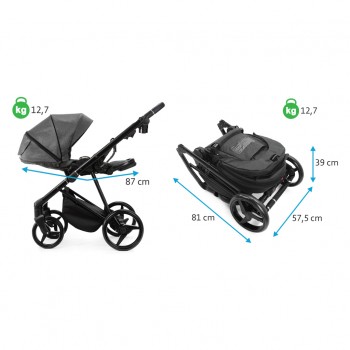 ADAMEX Kočík kombinovaný Blanc Standard Grey + KIDDY Evoluna i-size 2 + základňa