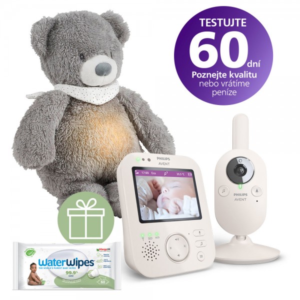 Philips AVENT Pestúnka detská video SCD891/26+NATTOU Uspávačik 4v1 Sleepy Bear Grey 0m++WW 60ks