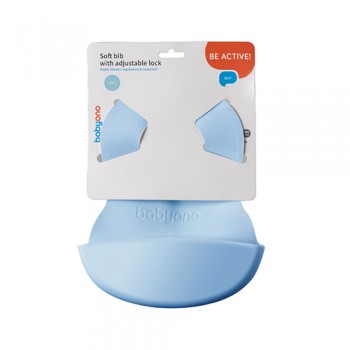 BABYONO Podbradník mäkký plastový s vreckom bez BPA blue 6m+