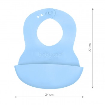 BABYONO Podbradník mäkký plastový s vreckom bez BPA blue 6m+