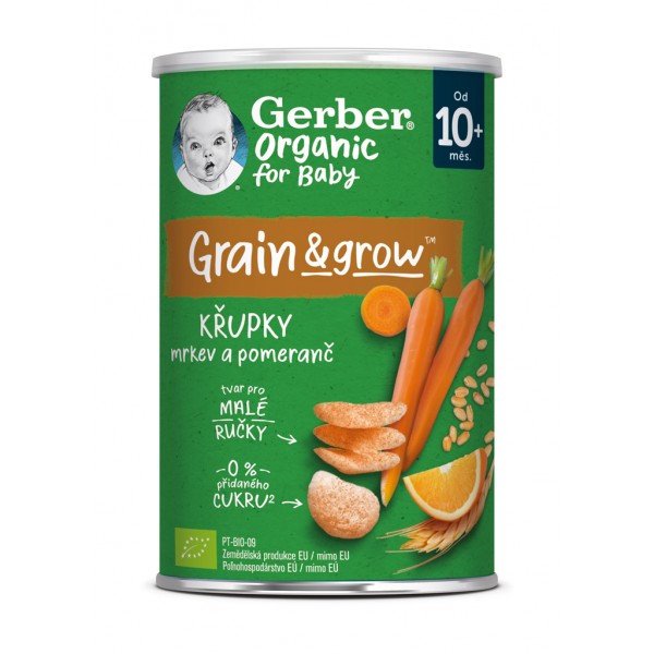 GERBER Organic chrumky s mrkvou a pomarančom 35 g, 10m+