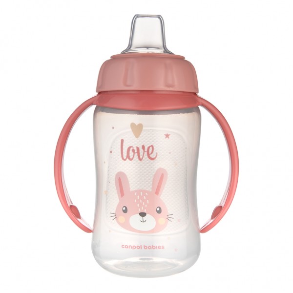 CANPOL BABIES Hrnček tréningový s úchytmi Cute Animals ružový zajko, 320ml