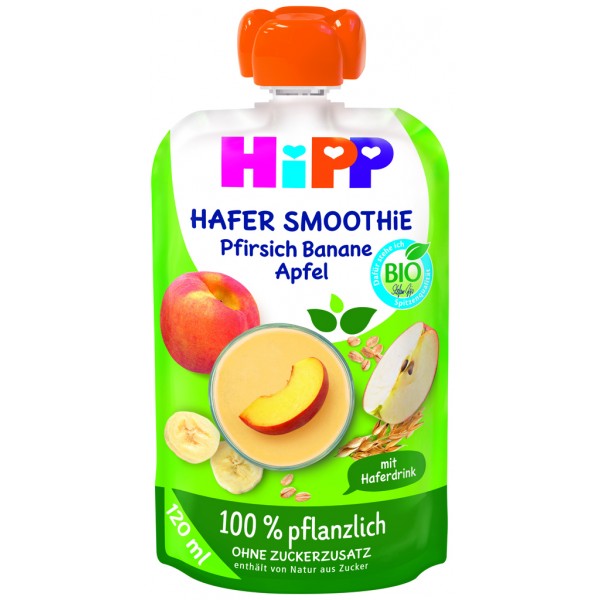 HiPP Ovsené smoothie – Jablko – Broskyňa – Banán 100% rastlinné BIO, 120 ml, 1r+