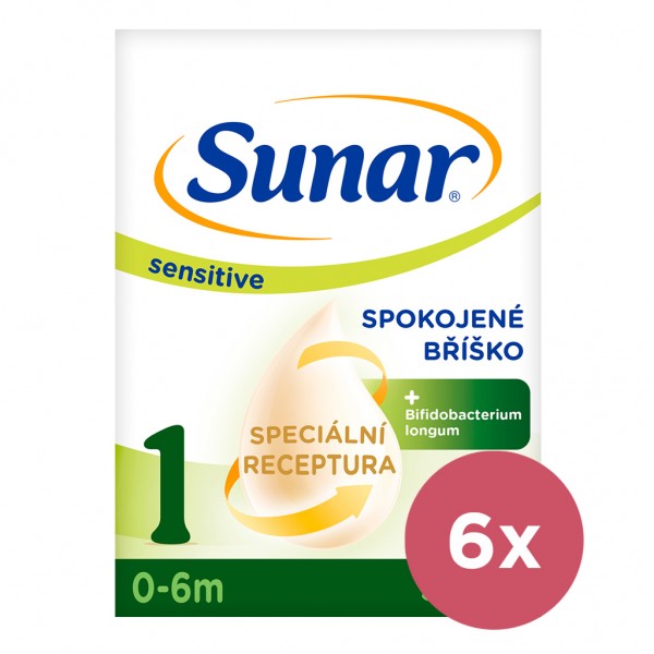 6x SUNAR Mlieko Sensitive 1, počiatočné dojčenské 500 g, 0m+