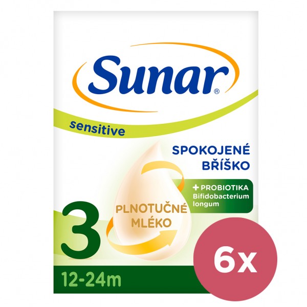 6x SUNAR Mlieko Sensitive 3, batoľacie 500 g, 12m+