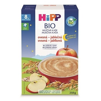 HiPP BIO Kaša mliečna na dobrú noc ovsená – jablková od 8. mesiaca, 250 g