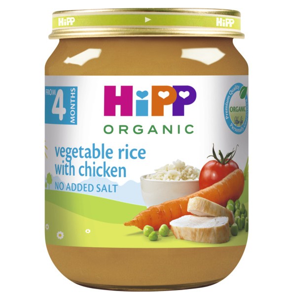 HiPP BIO Zelenina a ryža s kuracím mäsom 125 g, od uk. 4. mesiaca