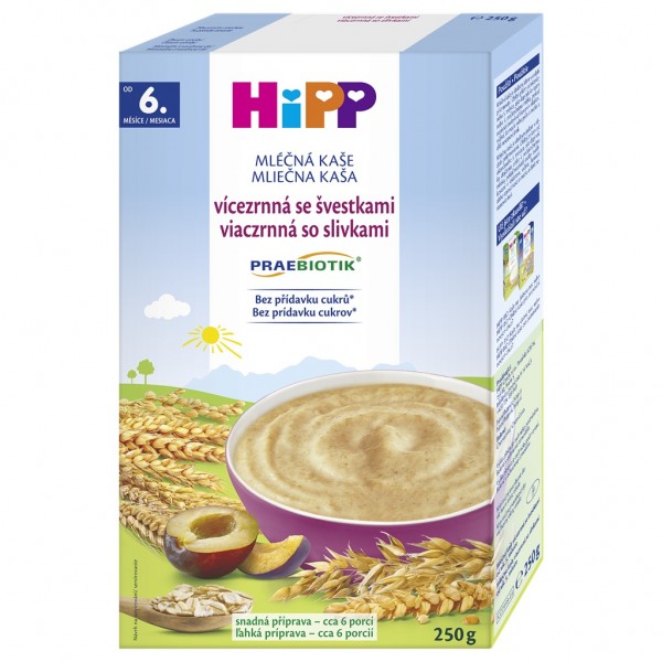 HiPP PRAEBIOTIK® Kaša mliečna viaczrnná so slivkami 250 g, 6m+