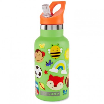 SKIP HOP Fľaša s nálepkami so slamkovým náustkom nerezová zelená 380 ml, 4r+