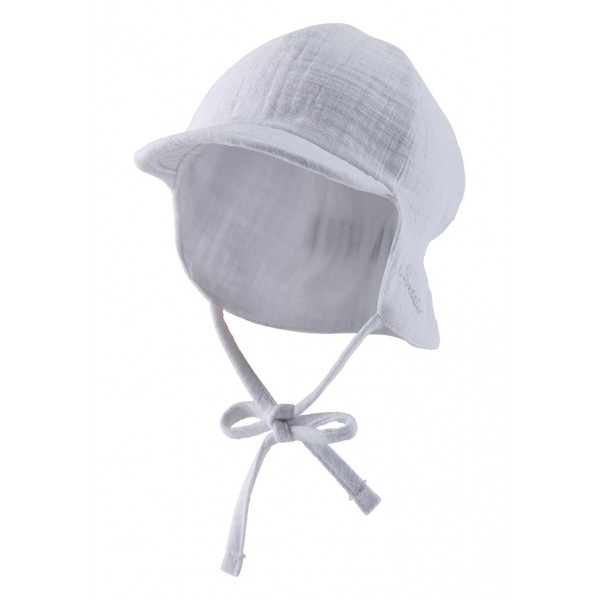 STERNTALER Čiapka mušelínová so šiltom a ochranou krku na zaväzovanie biela uni-47 cm-9-12 m