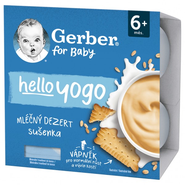 GERBER Dezert mliečny sušienka Hello yogo 4x100 g