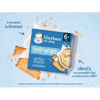 GERBER Dezert mliečny sušienka Hello yogo 4x100 g