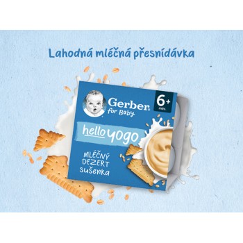 GERBER Dezert mliečny sušienka Hello yogo 4x100 g