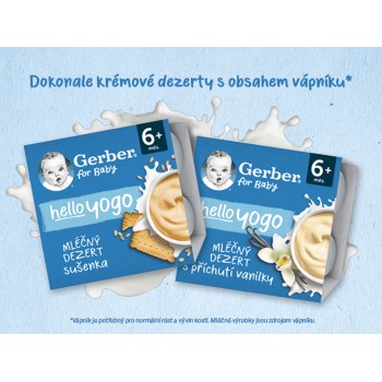 GERBER Dezert mliečny sušienka Hello yogo 4x100 g