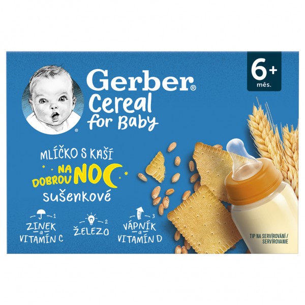 GERBER Mliečko s kašou sušienkové Cereal 2x200 ml