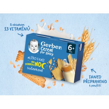 GERBER Mliečko s kašou sušienkové Cereal 2x200 ml